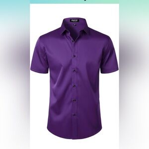 Casual Purple Button Down Shirt with Short Sleeves